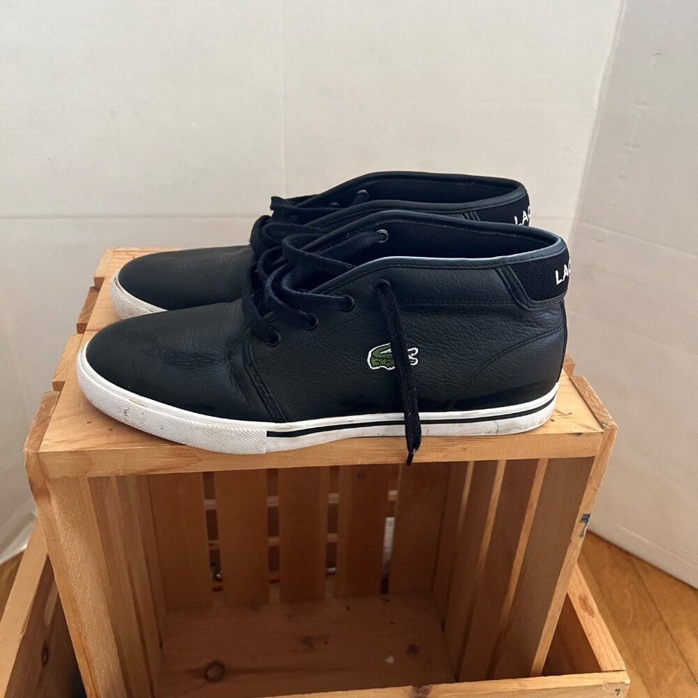 Lacoste Mens Size 7 Black Leather Ampthill LCR3 SPM Mid Lace-Up Sneakers Shoes - Picture 13 of 16